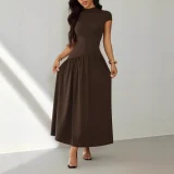 EVE Solid Color Short Sleeve Knits Long Dress GSRX-SRX711