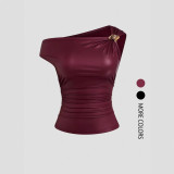 EVE Solid Color Slash Shoulder Sleeveless Tops GSRX-SRX740