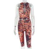EVE Retro Prints Sleeveless Two Piece Pants Set GJYO-919160