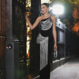 EVE Slash Neck Tassel Patchwork Tight Maxi Dress GZJQ-K25D91010