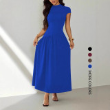 EVE Solid Color Short Sleeve Knits Long Dress GSRX-SRX711