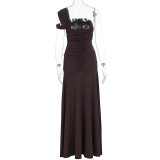 EVE Slash Shoulder Ruched Split Maxi Dress GWSD-D1995154