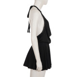 EVE Solid Color Halterneck Backless Mini Dress GPKJ-MR42390