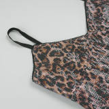 EVE Leopard Print Sequin Sling Two Piece Shorts Set GPKJ-MR47598