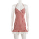 EVE Lace Patchwork Plaid Print Sling Mini Dress GPKJ-MR47170
