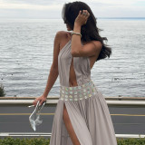EVE Deep V Neck Split Halterneck Maxi Dress XEF-K25D88241