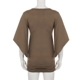 EVE V Neck Tie Up Ruched Mini Dress GPKJ-MR48178