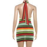 EVE Backless Halterneck Contrast Color Mini Dress XEF-K6D02645A