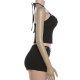 EVE Solid Color Halterneck Top Two Piece Shorts Set XEF-K6S00739A