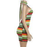 EVE Backless Halterneck Contrast Color Mini Dress XEF-K6D02645A