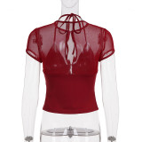 EVE Short Sleeve See Through Solid T Shirt GPKJ-MR47582