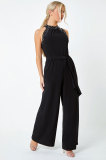 EVE Beaded Off Shoulder Belt Loose Jumpsuit  XHXF-8688