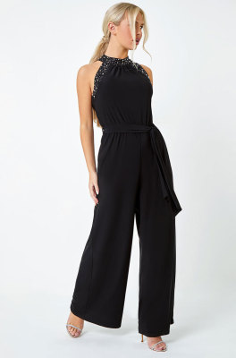 EVE Beaded Off Shoulder Belt Loose Jumpsuit  XHXF-8688