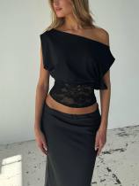 EVE Lace Patchwork Slash Shoulder Tops YWXS-K26L2058