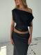 EVE Lace Patchwork Slash Shoulder Tops YWXS-K26L2058