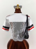 EVE V Neck Lace Patchwork Short Sleeve T Shirt YWXS-K26L2116