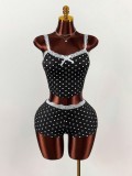 EVE Lace Patchwork Polka Dots Print Two Piece Shorts Set GXIY-K25L1867