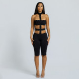 EVE Solid Color Hollow Out Sexy Seventh Jumpsuit GXIY-K25L2040