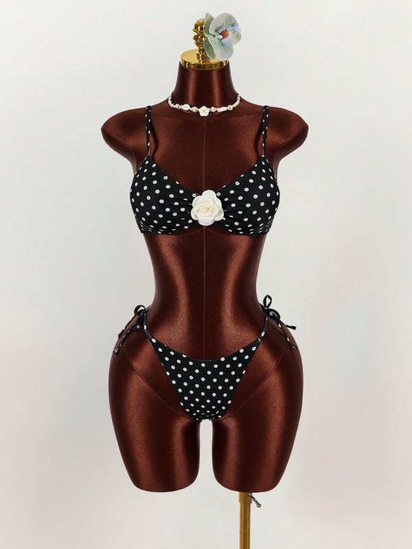 EVE Polka Dots Print Tie Up Bikini 2 Piece Swimsuit GXIY-K26L2071