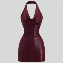 EVE Halterneck Backless Solid Color Mini Dress GXIY-K26L2323