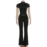 EVE Solid Color Zipper Top Two Piece Pants Set GZJQ-K6S03775A