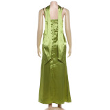 EVE Square Neck Solid Color Ruched Maxi Dress GYME-K25D90812