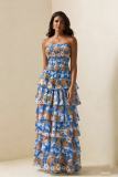 EVE Print Wrap Chest Ruffles Maxi Dress GMYU-10069