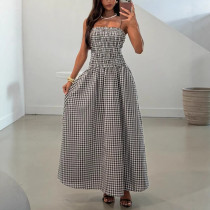 EVE Retro Plaid Print Sling Maxi Dress GPBY-DR8189