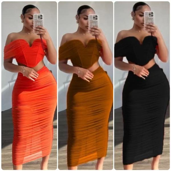 EVE Mesh Wrap Chest Solid Color Maxi Dress GADE-8474