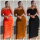 EVE Mesh Wrap Chest Solid Color Maxi Dress GADE-8474