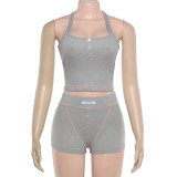 EVE Solid Color Sport Sleeveless Two Piece Shorts Set GZJQ-K6S00407A