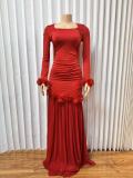 EVE Square Neck Long Sleeve Mesh Maxi Dress GADE-11115