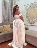 EVE Print One Shoulder Press Pleated Maxi Dress GMYU-10235