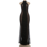 EVE Mesh Patchwork See Through Backless Maxi Dress GSLF-K6D02617A