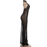 EVE Mesh Patchwork See Through Backless Maxi Dress GSLF-K6D02617A
