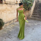 EVE Square Neck Solid Color Ruched Maxi Dress GYME-K25D90812