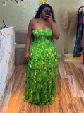 EVE Print Wrap Chest Ruffles Maxi Dress GMYU-10069