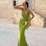EVE Square Neck Solid Color Ruched Maxi Dress GYME-K25D90812