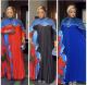 EVE Denim Patchwork Ruched Long Sleeve Maxi Dress GMYU-10135