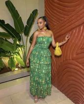EVE Print Wrap Chest Ruffles Maxi Dress GMYU-10069