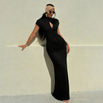 EVE Solid Color Short Sleeve Slim Maxi Dress GYME-K25D85636