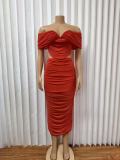 EVE Mesh Wrap Chest Solid Color Maxi Dress GADE-8474