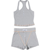 EVE Solid Color Sport Sleeveless Two Piece Shorts Set GZJQ-K6S00407A