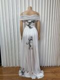 EVE Print One Shoulder Press Pleated Maxi Dress GMYU-10235