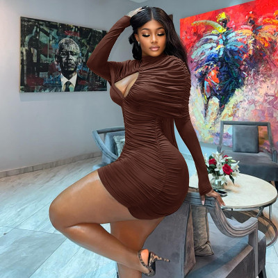EVE Solid Color Long Sleeve Ruched Mini Dress GJYO-305066