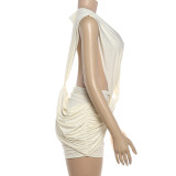 EVE Deep V Neck Solid Color Ruched Mini Dress GYME-K25D91090