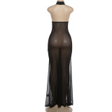 EVE Mesh Patchwork See Through Backless Maxi Dress GSLF-K6D02617A