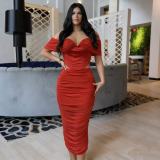 EVE Mesh Wrap Chest Solid Color Maxi Dress GADE-8474