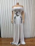 EVE Print One Shoulder Press Pleated Maxi Dress GMYU-10235