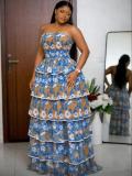 EVE Print Wrap Chest Ruffles Maxi Dress GMYU-10069